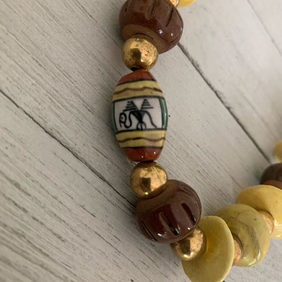 Tribal Boho Necklace Wood Ceramic African Ethnic Brass Painted Porcelain Bead 26 - Picture 4 of 16